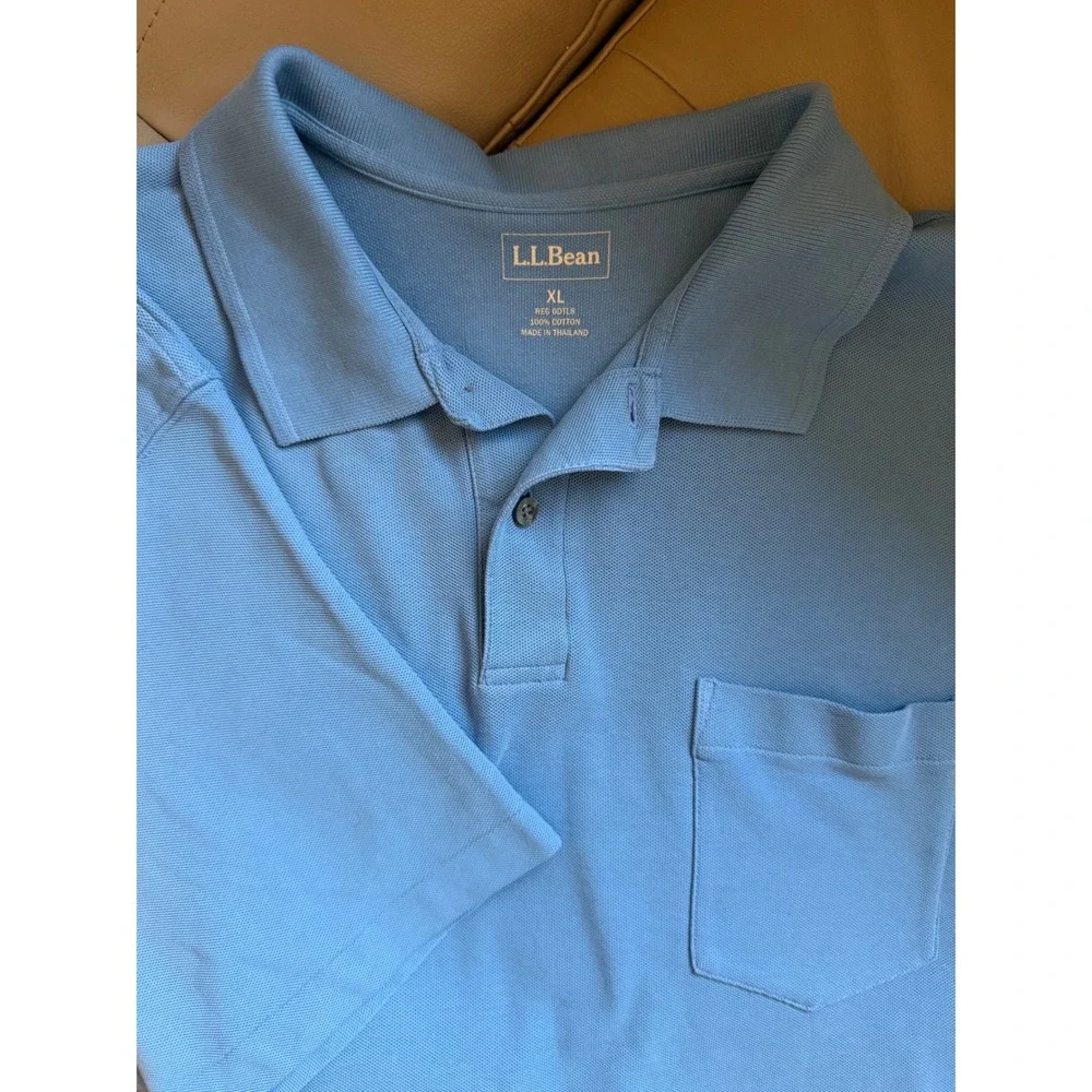 LL Bean Mens XL Blue Pique Cotton Short Sleeve Pocket Polo Shirt ODTL8